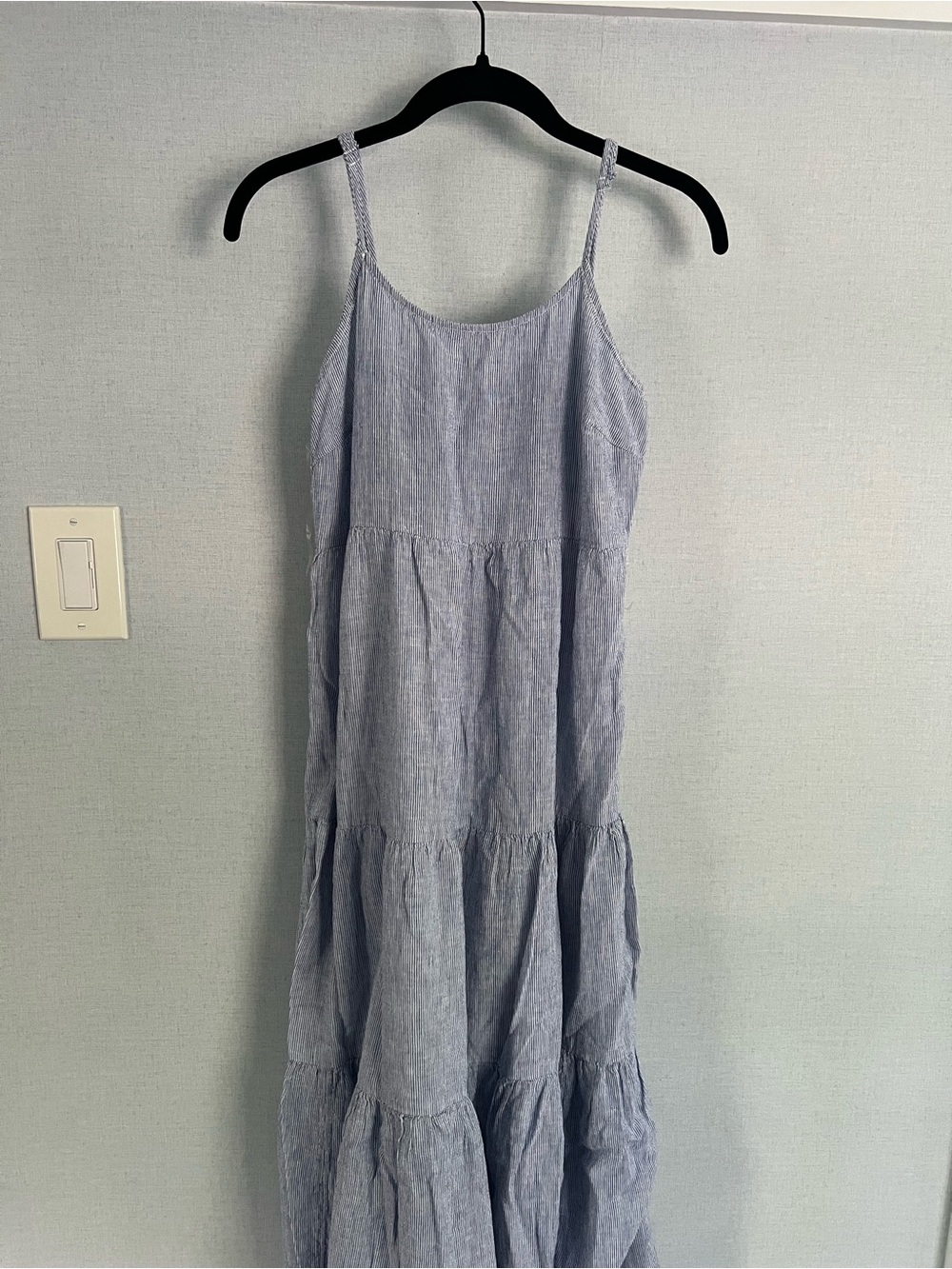 Beach lunch lounge Linen Tiered Maxi Dress, sz S